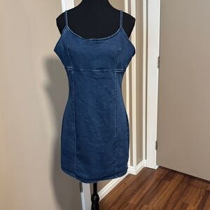 Denim-Style Navy Spaghetti Strap Mini Dress